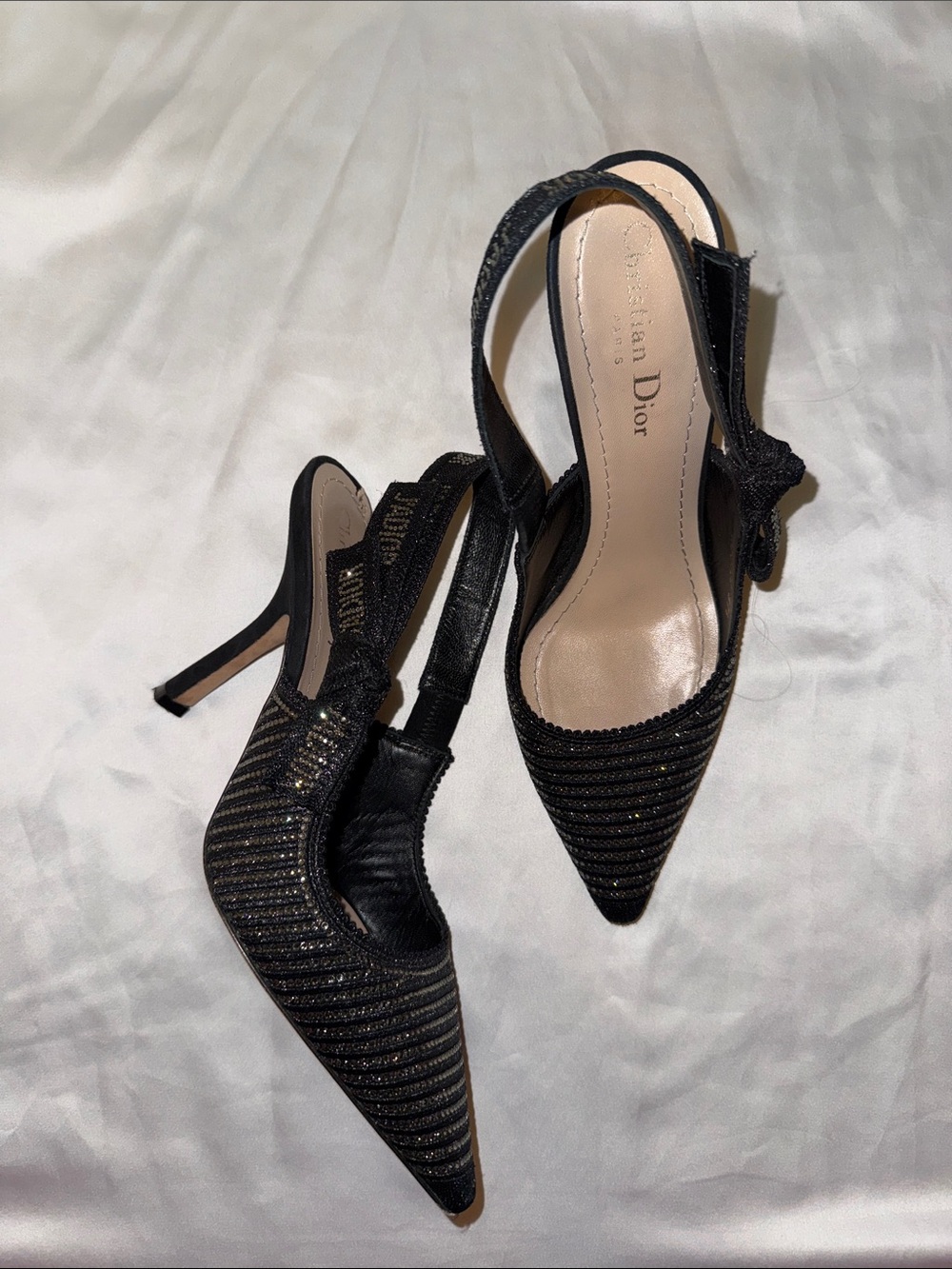 Dior Black Crystal Embellished Lurex Fabric J'adior Slingback Pumps Size 37.5 - Picture 2 of 10